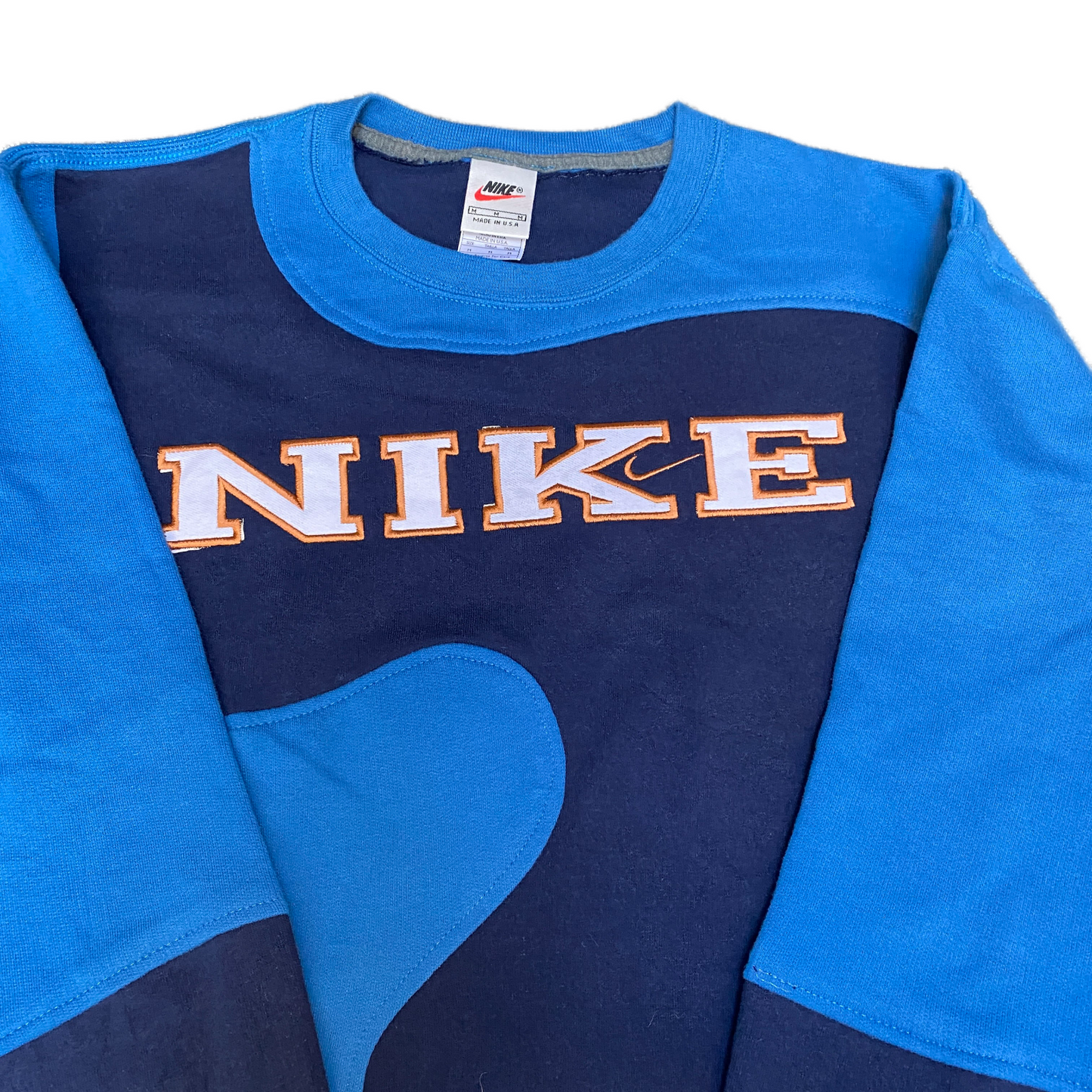 Nike Reworked Sweatshirt Mens M Navy Blue Embroidered Spellout Logo Vintage Y2K
