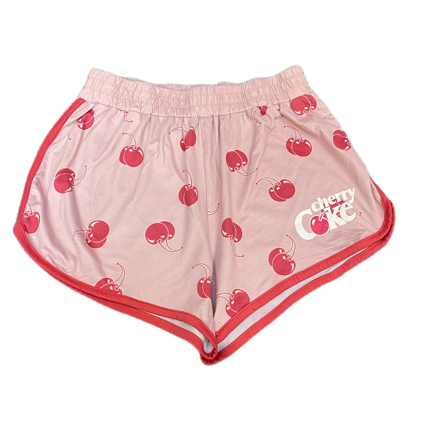 Running Sprinter Shorts Womens M 25" Waist Pink Cherry Print Workout Dolphin Hem