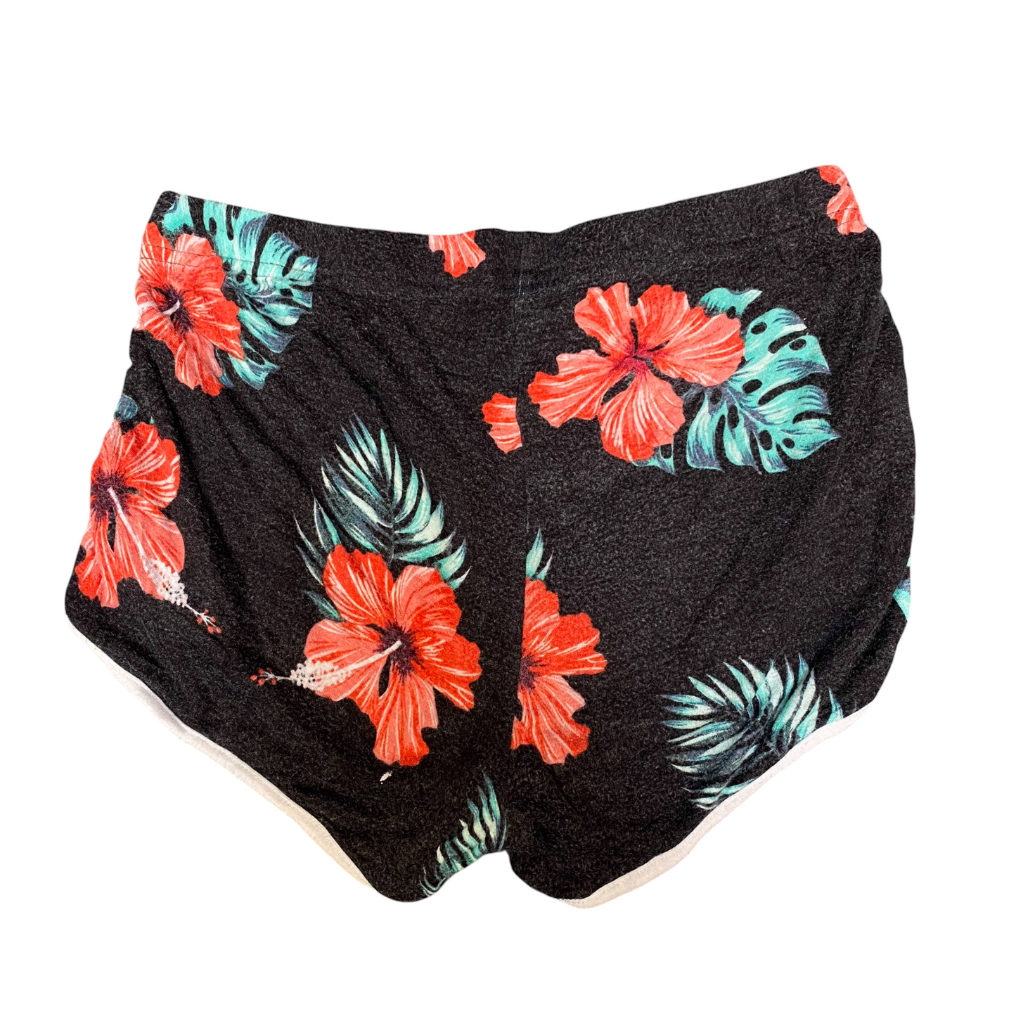 Running Sprinter Shorts Womens Medium Black Floral Elastic Waist Dolphin Hem