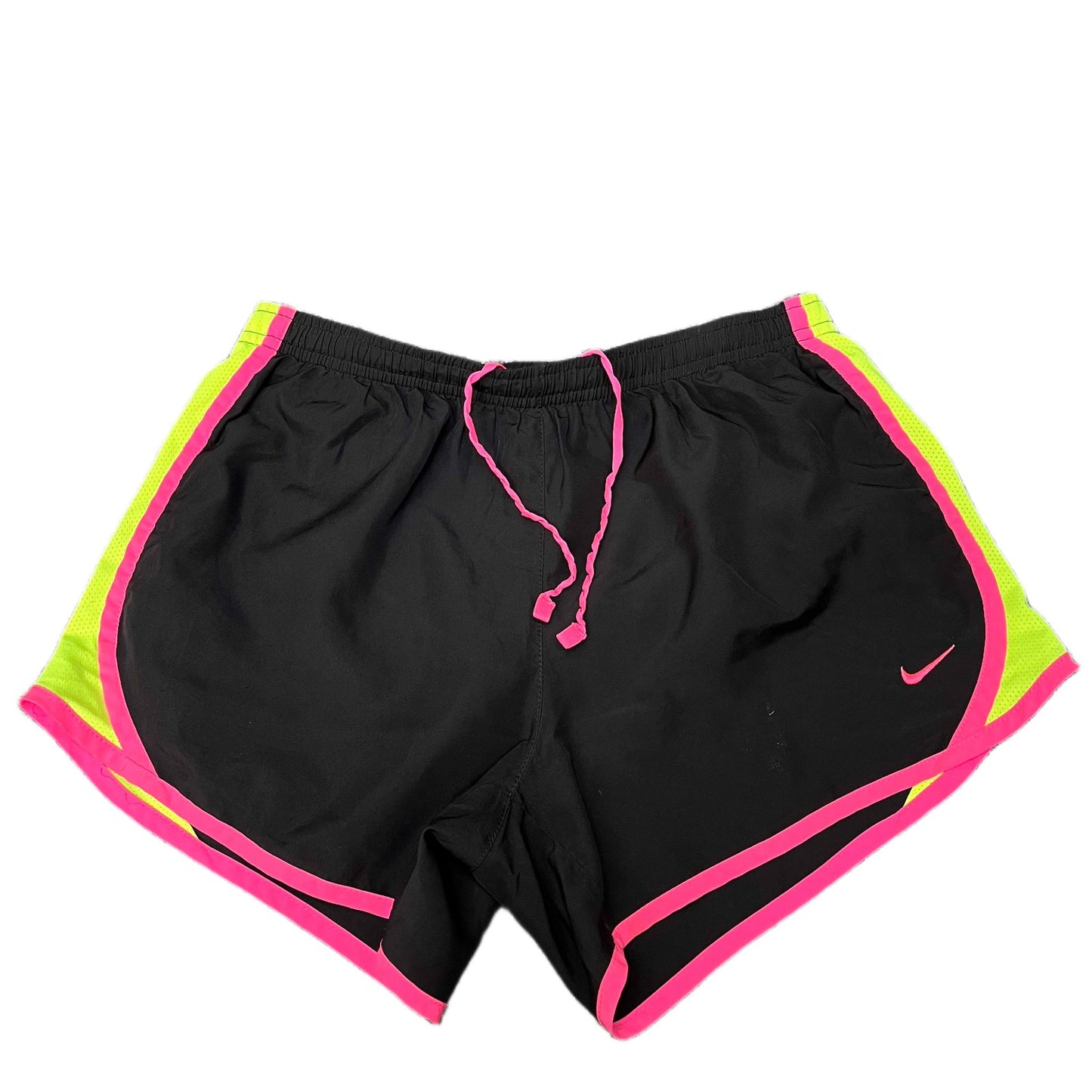 Nike Dri-FIT Running Shorts Fits as Womens S 26" Waist Black Green Dolphin Hem