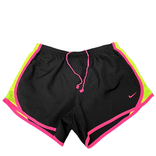 Nike Dri-FIT Running Shorts Fits as Womens S 26" Waist Black Green Dolphin Hem
