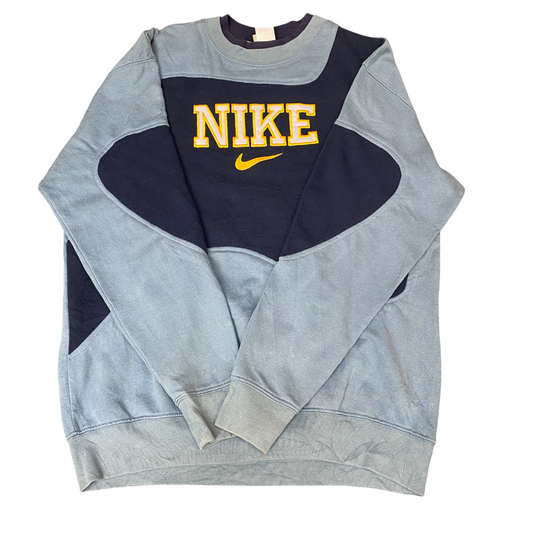 Nike Reworked Sweatshirt Mens M Navy Blue Embroidered Spellout Logo Vintage Y2K