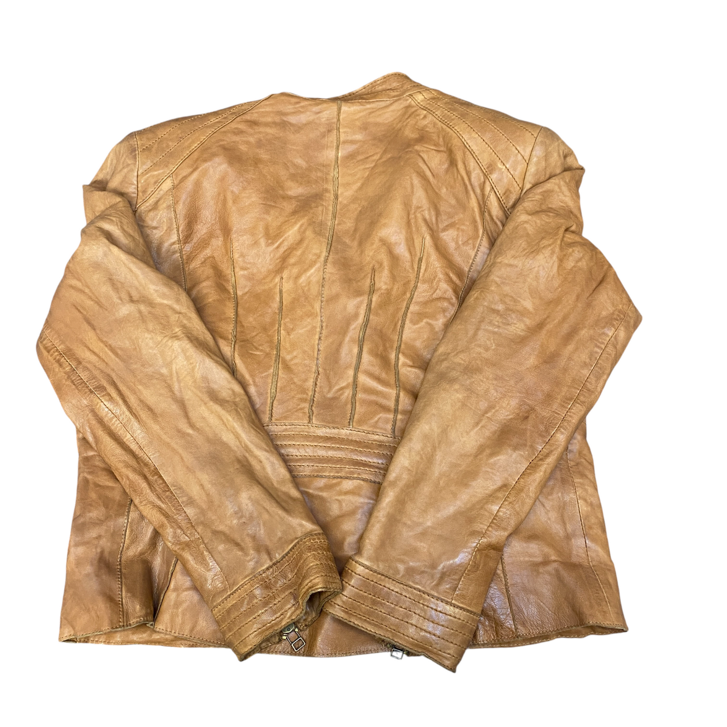 Bila Genuine Leather Blazer Jacket Womens Medium Brown Studded Single Breasted