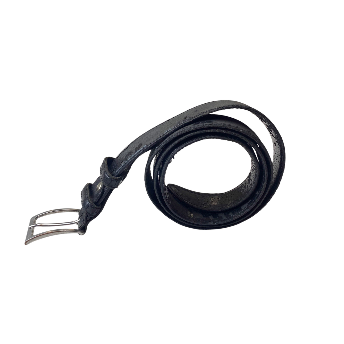 Mens Waist Belt Black Leather Double Keepers Silver Pin Buckle Size 44 in