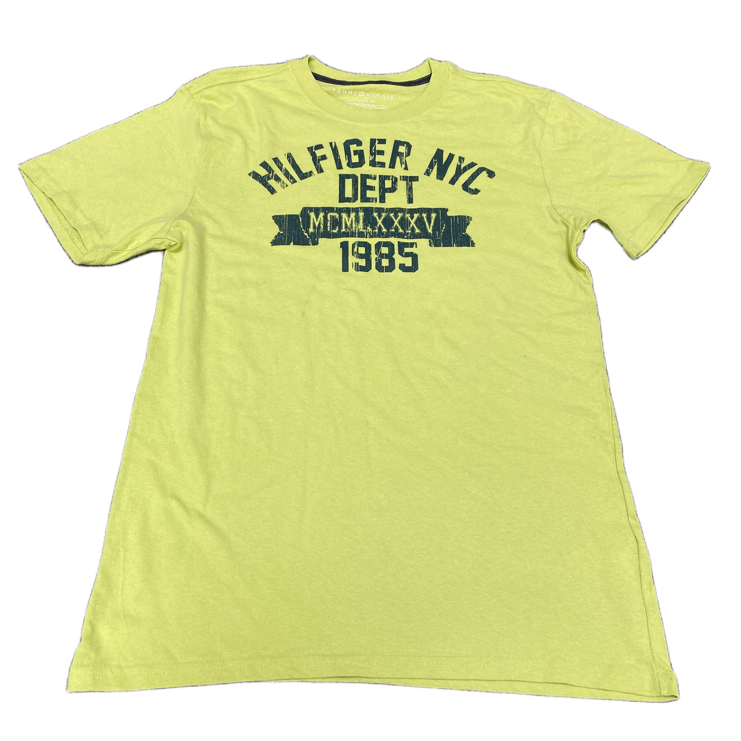 Tommy Hilfiger T-Shirt Womens XL Yellow MCMLXXXV 1985 Graphic Print Crewneck Tee