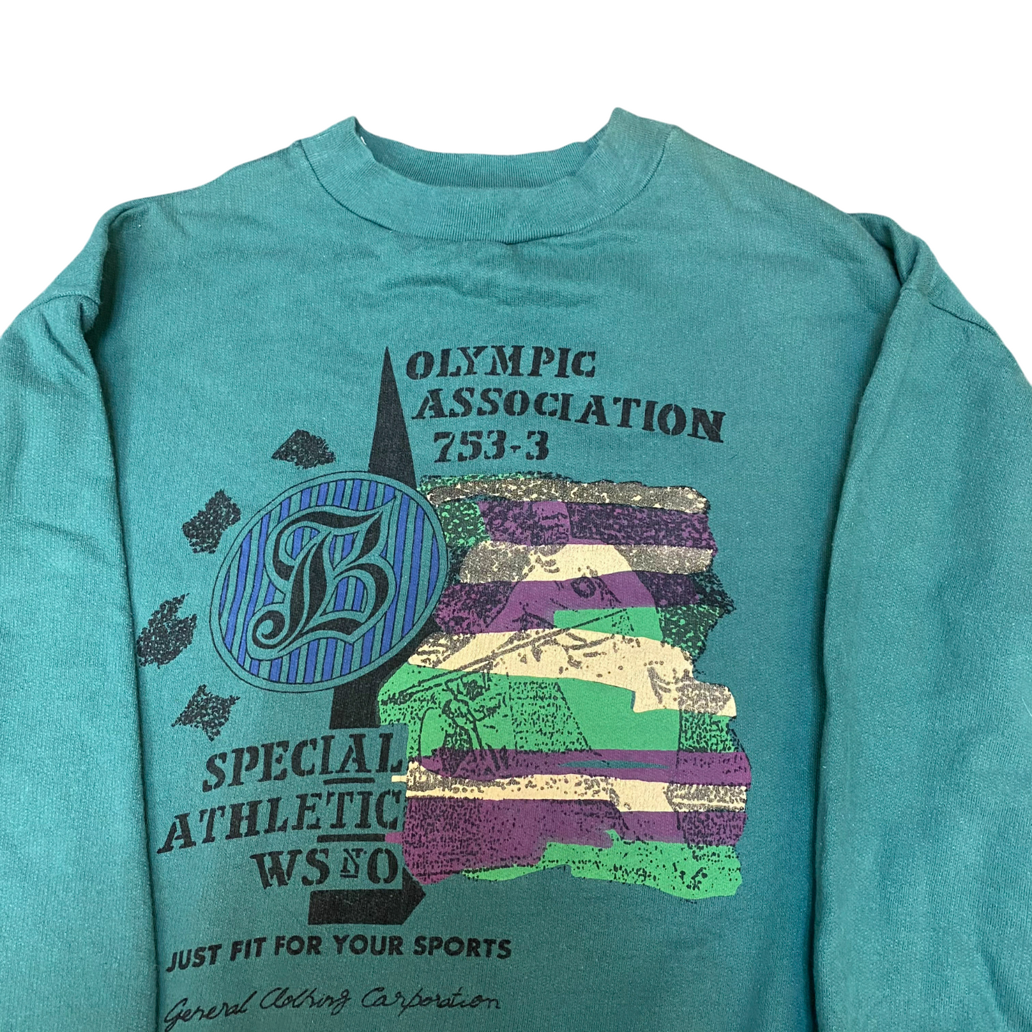 Sweatshirt Womens Medium Green Olympic Association 753-3 Graphic Print Crew Neck