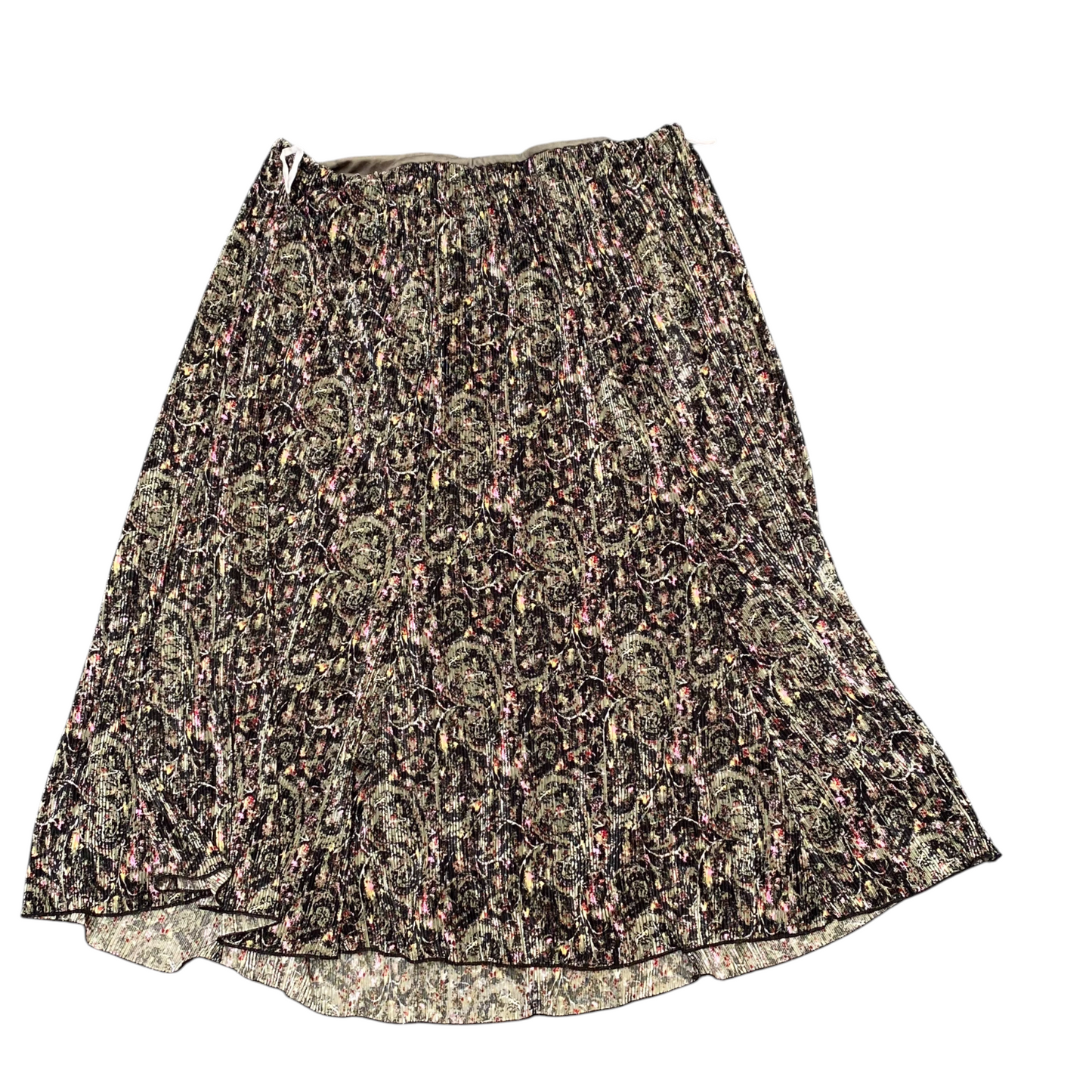 Pepone A Line Skirt Womens XXL Black Floral Print Linen Crinkle Elastic Waist