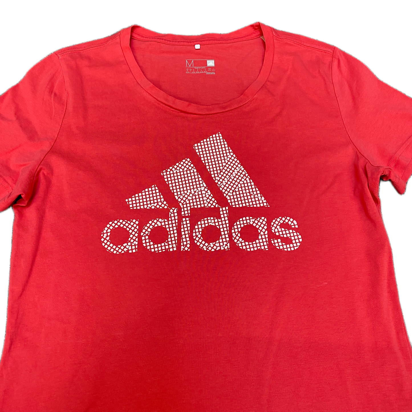 Adidas Climalite T-Shirt Womens Medium Red Graphic Print Short Sleeve Crew Neck