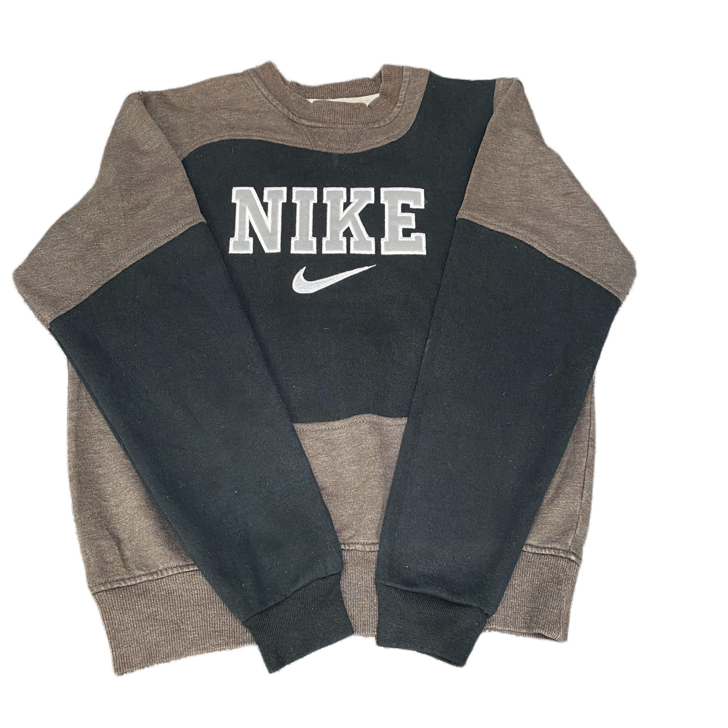 Nike Reworked Sweatshirt Men M Black Brown Embroidered Spellout Logo Vintage Y2K