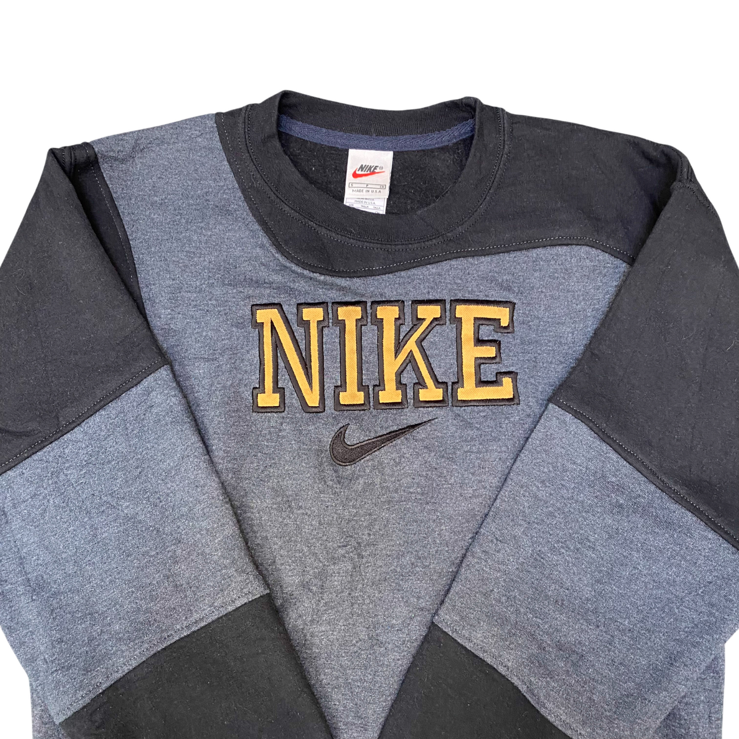 Nike Reworked Sweatshirt Mens Small Grey Black Embroidered Spell Out Logo Y2K