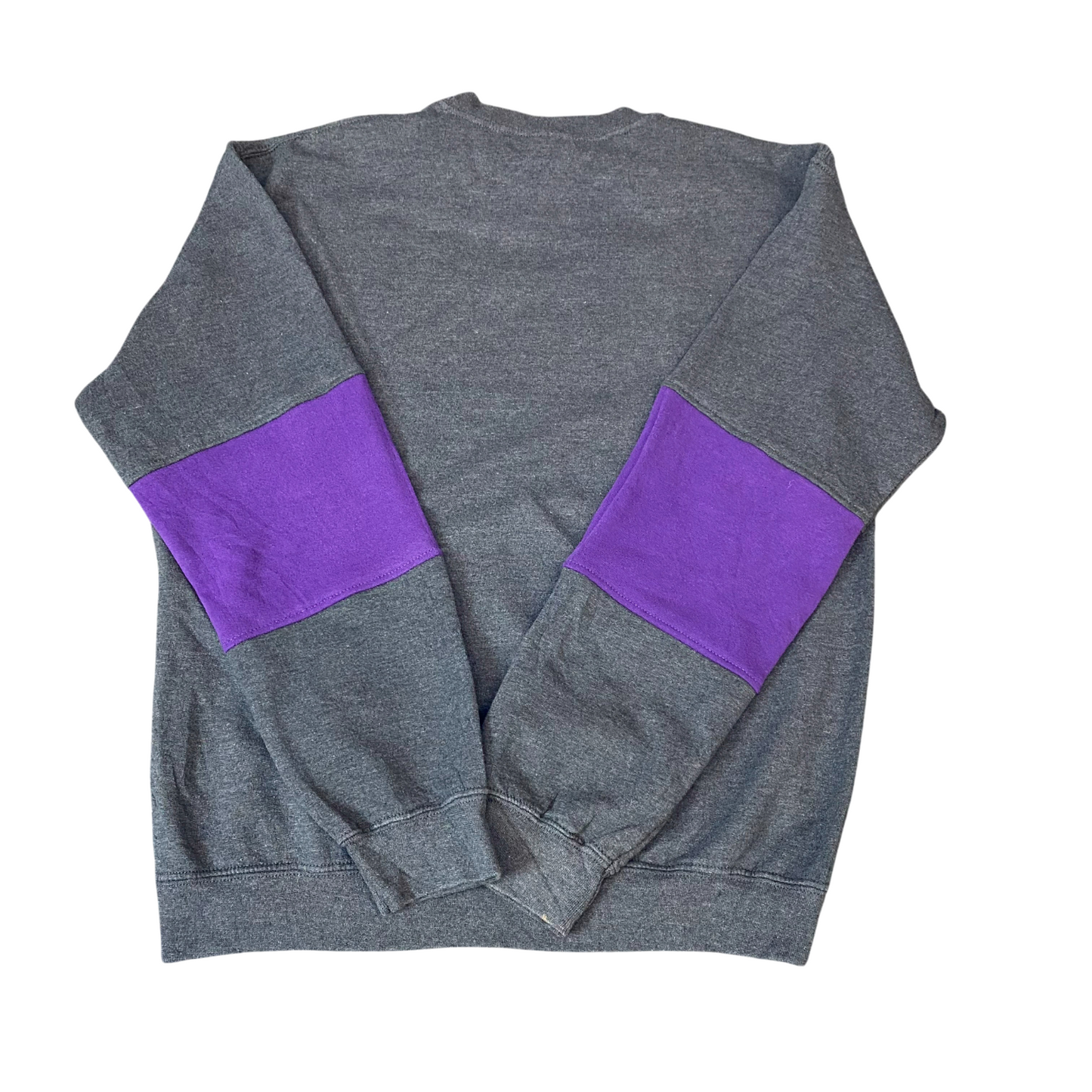 Nike Reworked Sweatshirt Mens Medium Grey Purple Embroidered Spell Out Logo Y2K