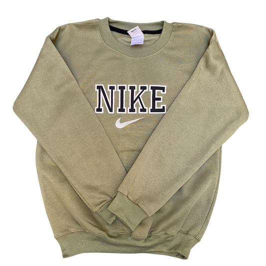 Nike Reworked Sweatshirt Mens S Green Heather Embroidered Long Sleeve Crew Neck