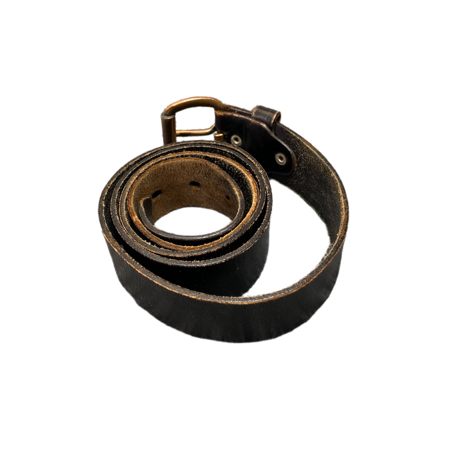 Waist Belt Mens Black Leather Adjustable Brass Pin Buckle 44 inches