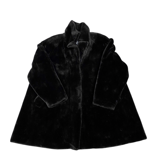 Cover Essentials Faux Fur Coat Womens Large Black Long Sleeve Collar Snap Front