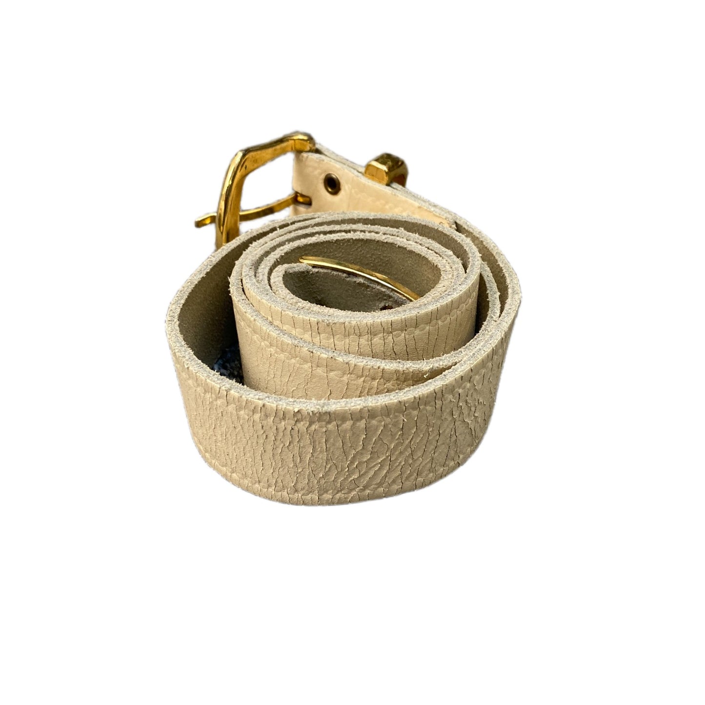 Waist Belt Mens Ivory Leather Adjustable Gold Tone Pin Buckle 35 Inches