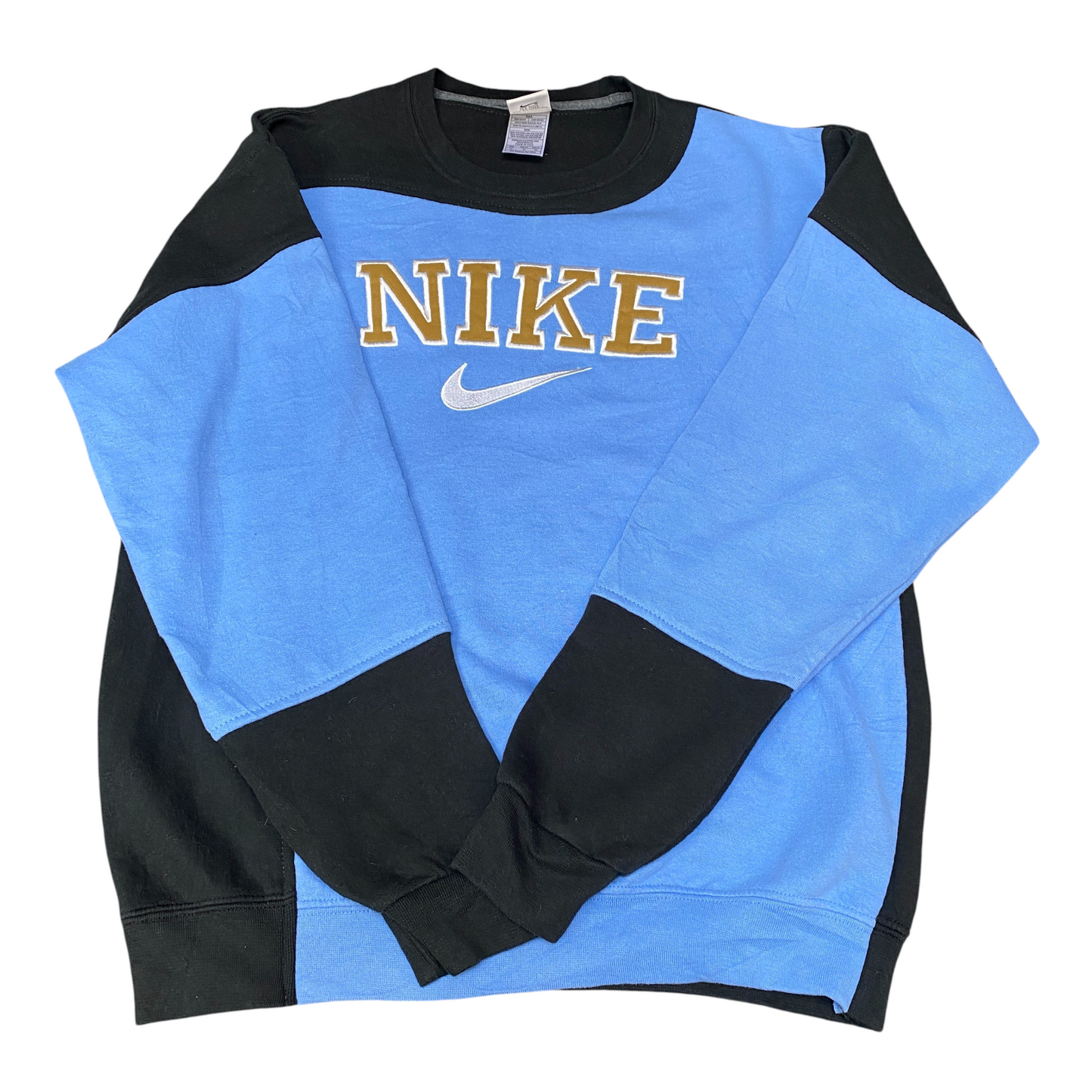 Nike Reworked Sweatshirt Mens M Black Blue Embroidered Spellout Logo Vintage Y2K