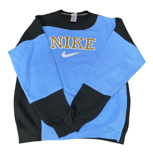 Nike Reworked Sweatshirt Mens M Black Blue Embroidered Spellout Logo Vintage Y2K