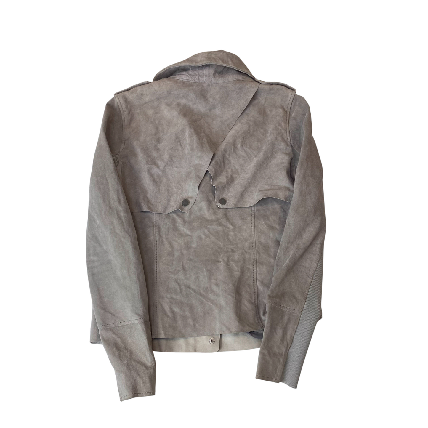 River Island Suede Jacket Womens Medium Grey Long Sleeve Zip Pocket Snap Front