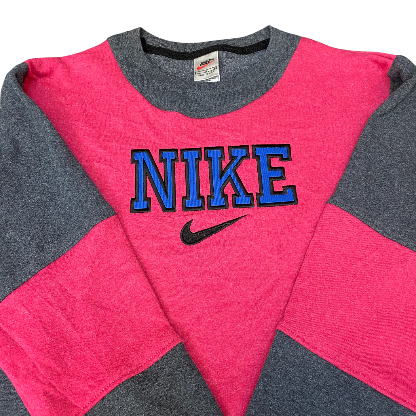 Nike Reworked Sweatshirt Mens L Pink Grey Embroidered Spellout Logo Vintage Y2K