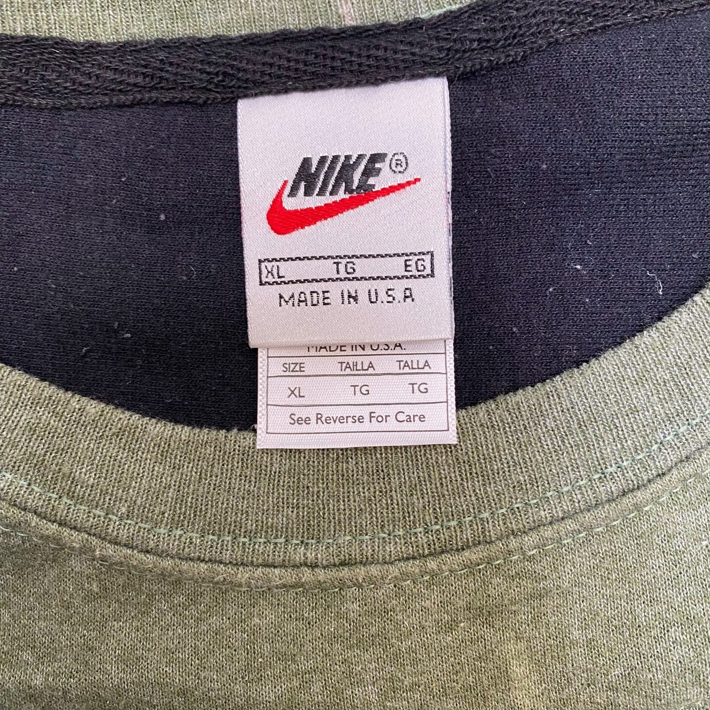 Nike Reworked Sweatshirt Mens XL Green Black Embroidered Spell Out Logo Y2K