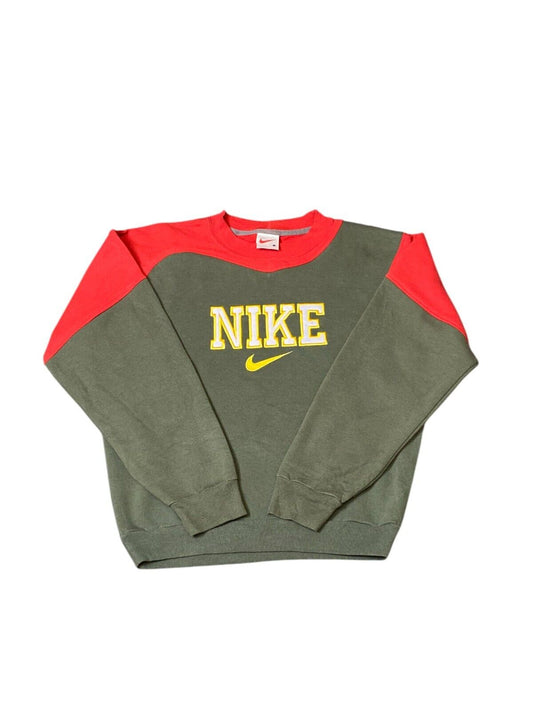 Nike Reworked Sweatshirt Mens Medium Green Red Spellout Logo Crew Neck Vtg Y2K