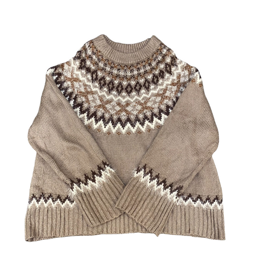Jumper Womens Medium Brown Fair Isle Nordic Knit Long Sleeve Crew Neck Pullover