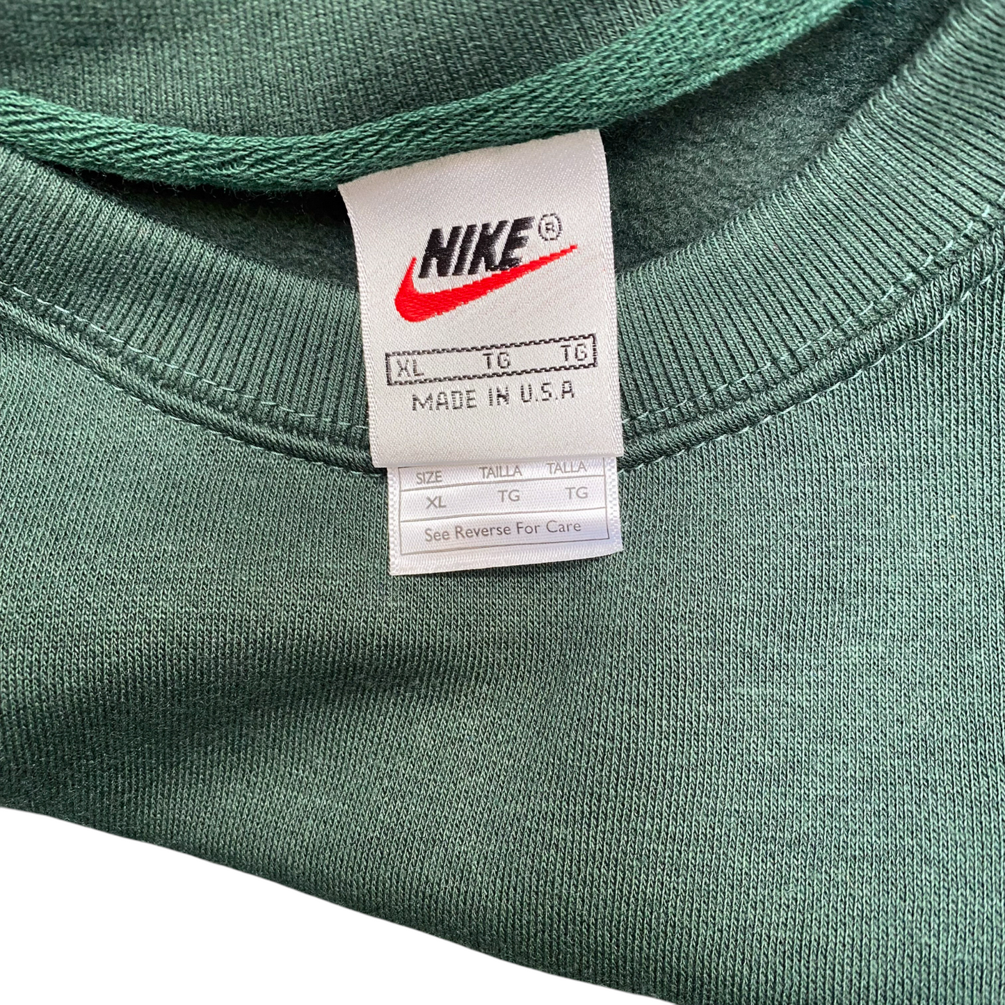 Nike Reworked Sweatshirt Mens XL Green Embroidered Spellout Logo Long Sleeve