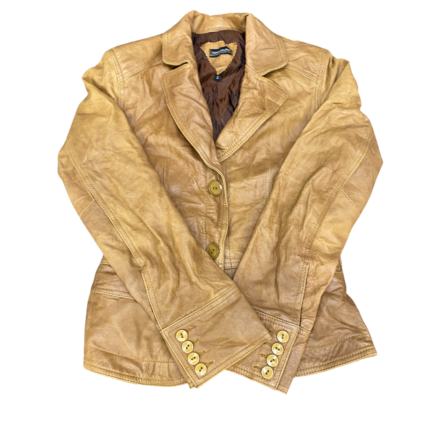 Dinosaures Bruxelles Genuine Leather Blazer Jacket Women Small Brown Notch Lapel