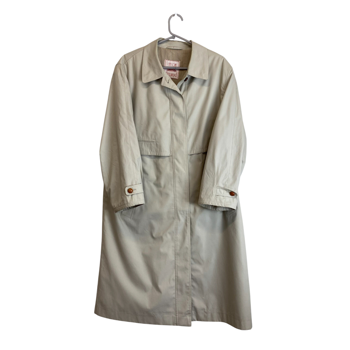 Delmod Trench Coat Womens XL Cream Vented Long Sleeve Collared Button Front