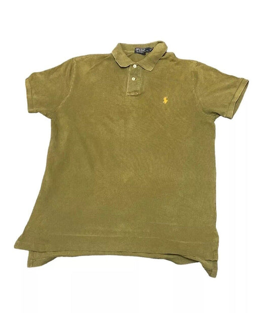 Ralph Lauren Polo Shirt Buttoned Solid Green Mens L Chest Logo