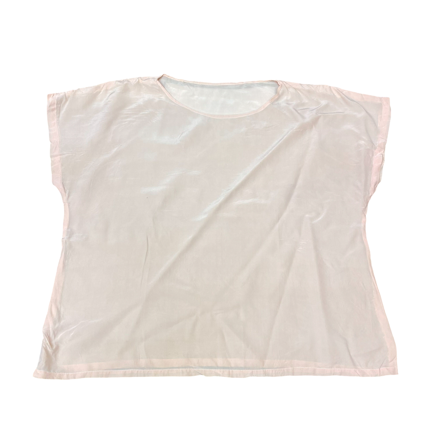 Blouse Top Womens M Pink Chiffon Short Sleeve Round Neck Casual Outdoor Pullover