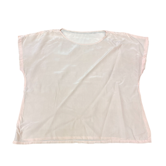 Blouse Top Womens M Pink Chiffon Short Sleeve Round Neck Casual Outdoor Pullover