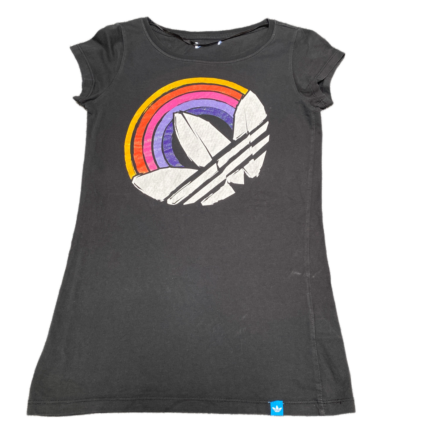 Adidas Originals The Go-To T-Shirt Girls Small Black Rainbow Graphic Logo Tee