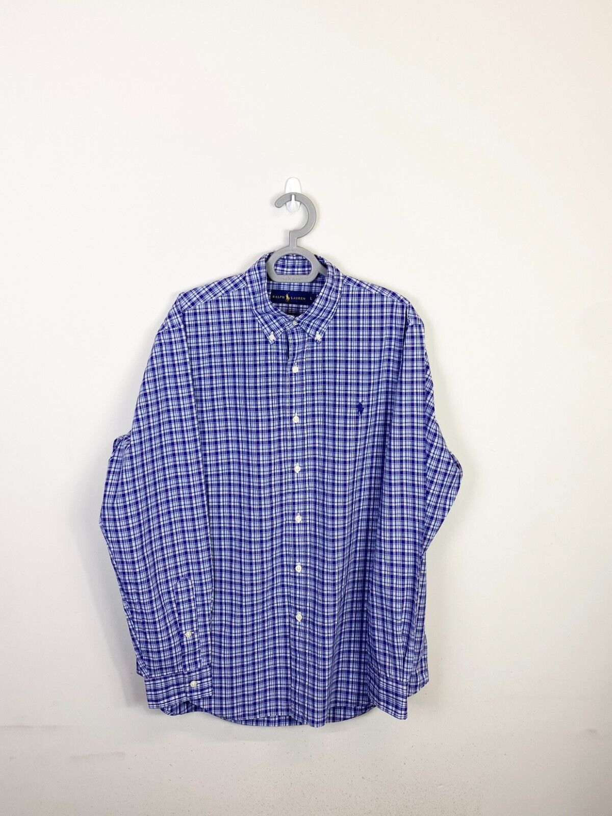 Ralph Lauren Shirt Womens L Purple Plaid Long Sleeve Blue Small Polo Pony Logo