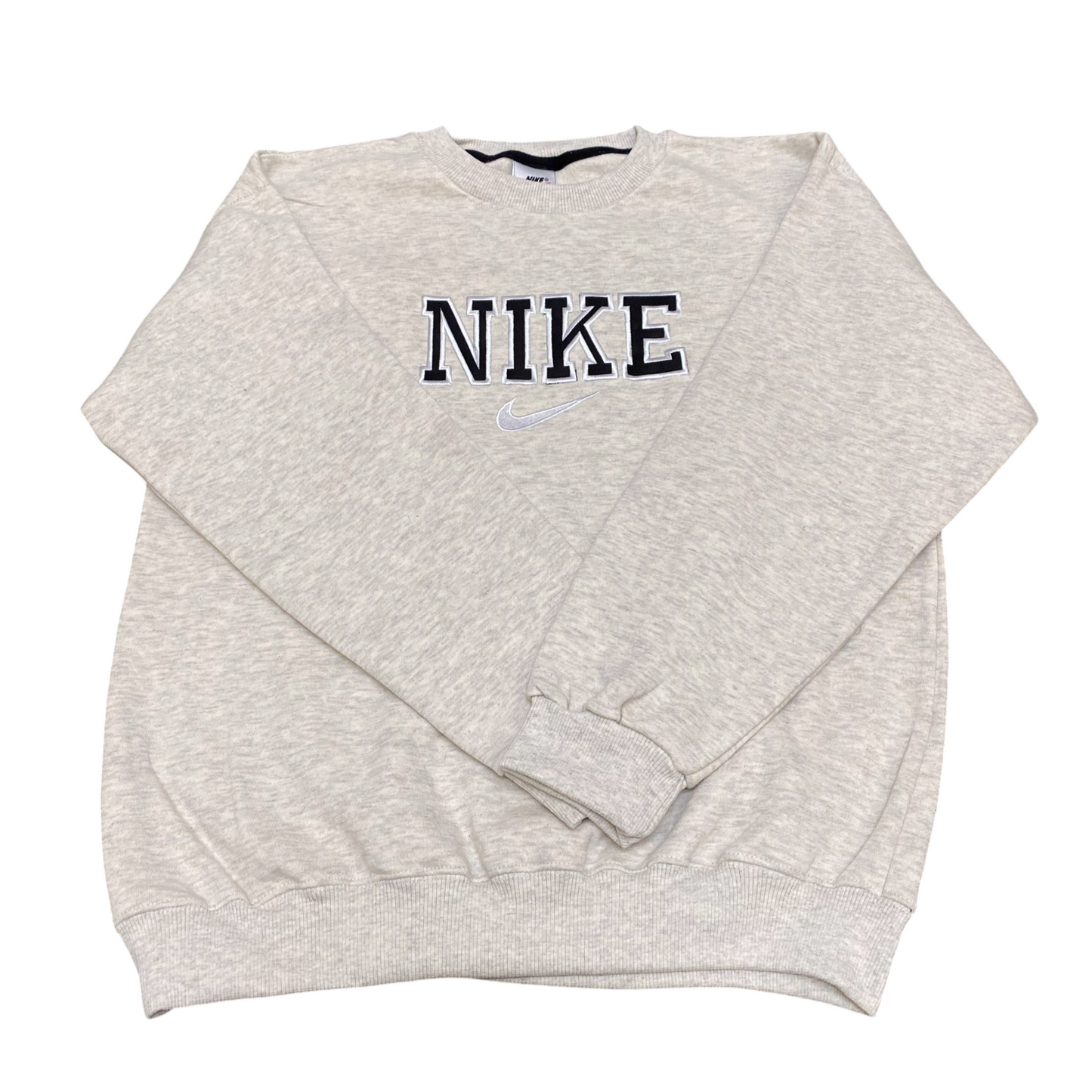 Nike Sweatshirt Mens Medium Grey Embroidered Spellout Logo Crew Neck Outdoor