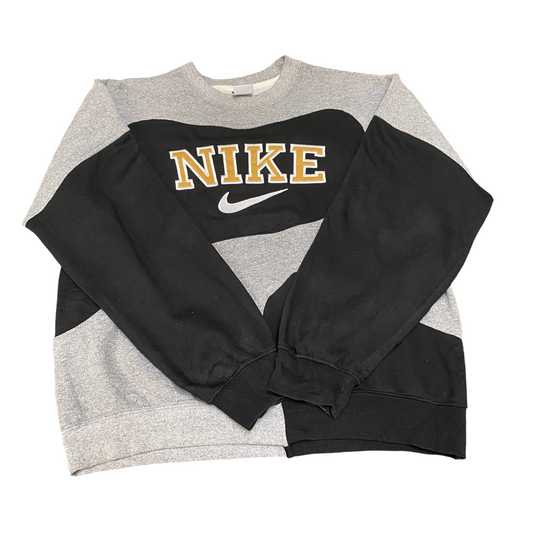 Nike Reworked Sweatshirt Mens M Black Grey Embroidered Spellout Logo Vintage Y2K