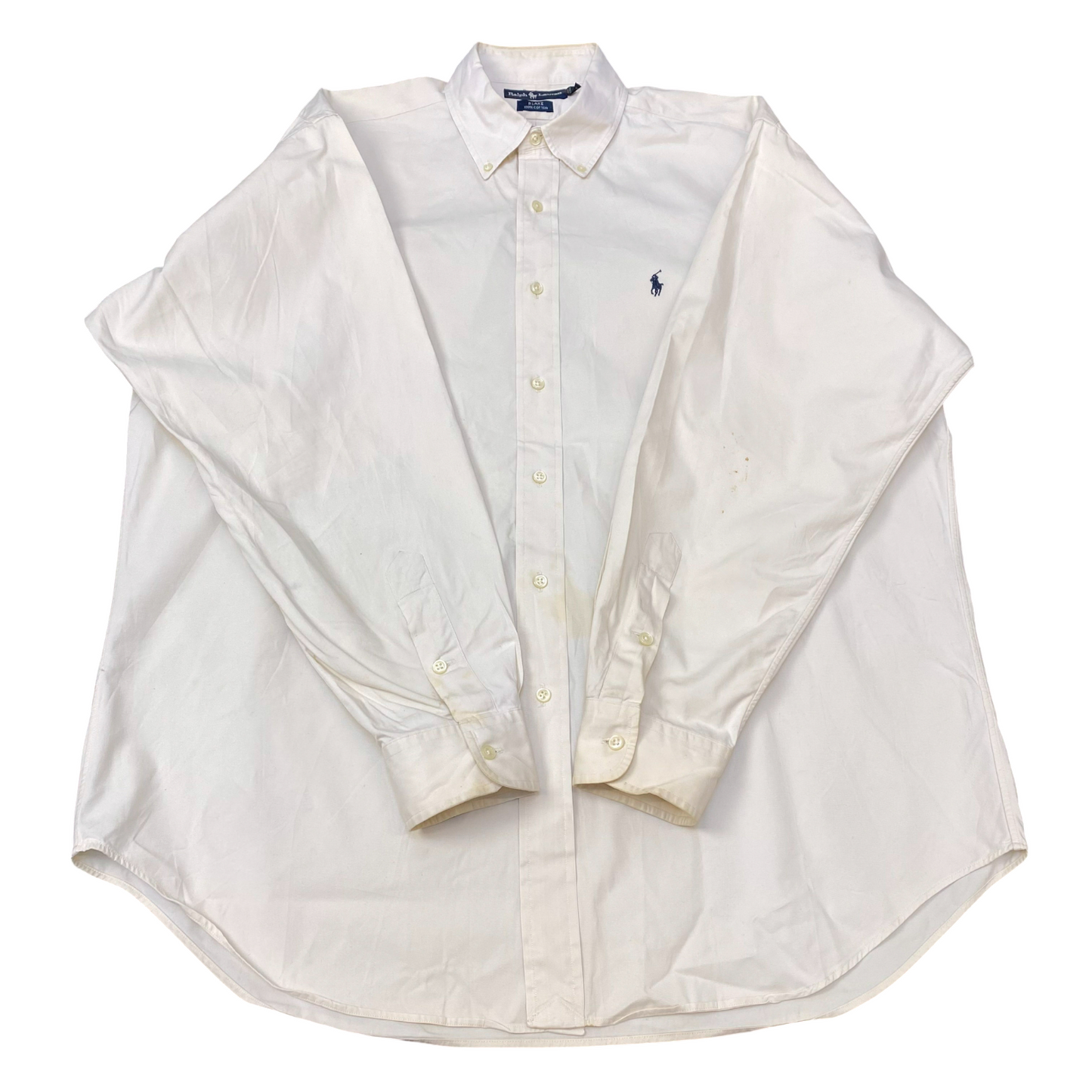 Ralph Lauren Shirt Mens L Cream Blake Long Sleeve Blue Pony Logo Button Down