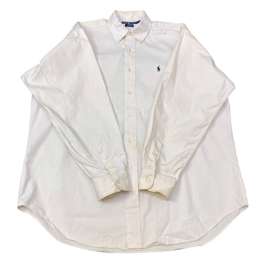 Ralph Lauren Shirt Mens L Cream Blake Long Sleeve Blue Pony Logo Button Down