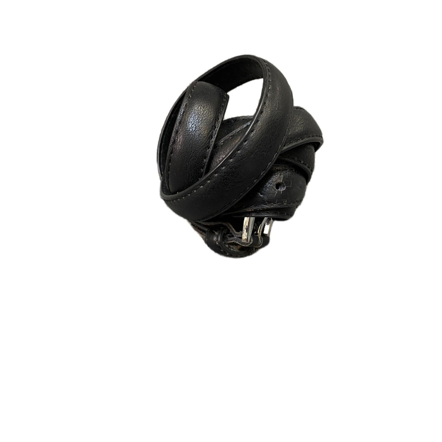 Waist Belt Men Black Leather Adjustable Silver D-Shape Pin Buckle 45.5 Inches