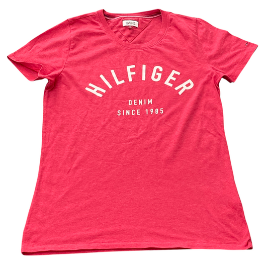 Hilfiger Denim T-Shirt Men M Pink Short Sleeve Spellout Pullover Crew Neck Tee