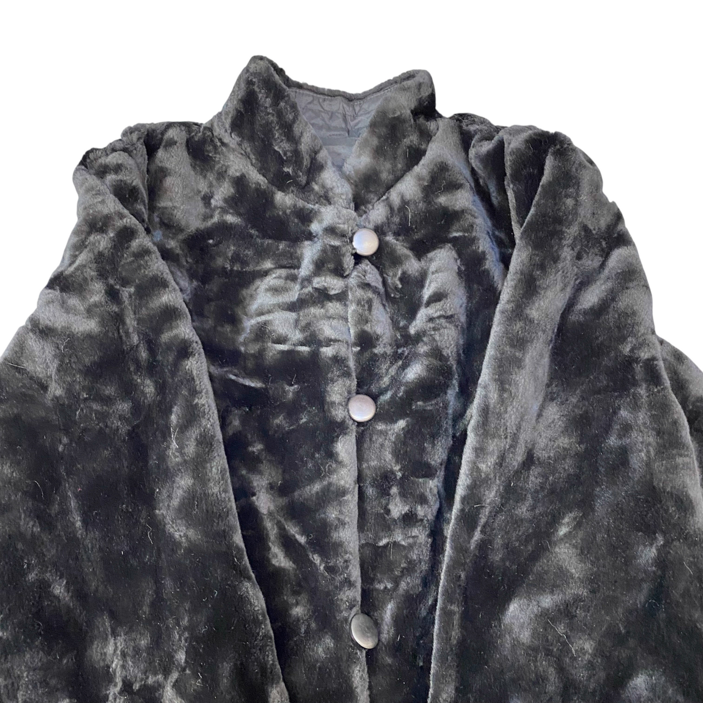 Womens Faux Fur Mint Coat Large Black Lined Long Sleeve Collared Button Front