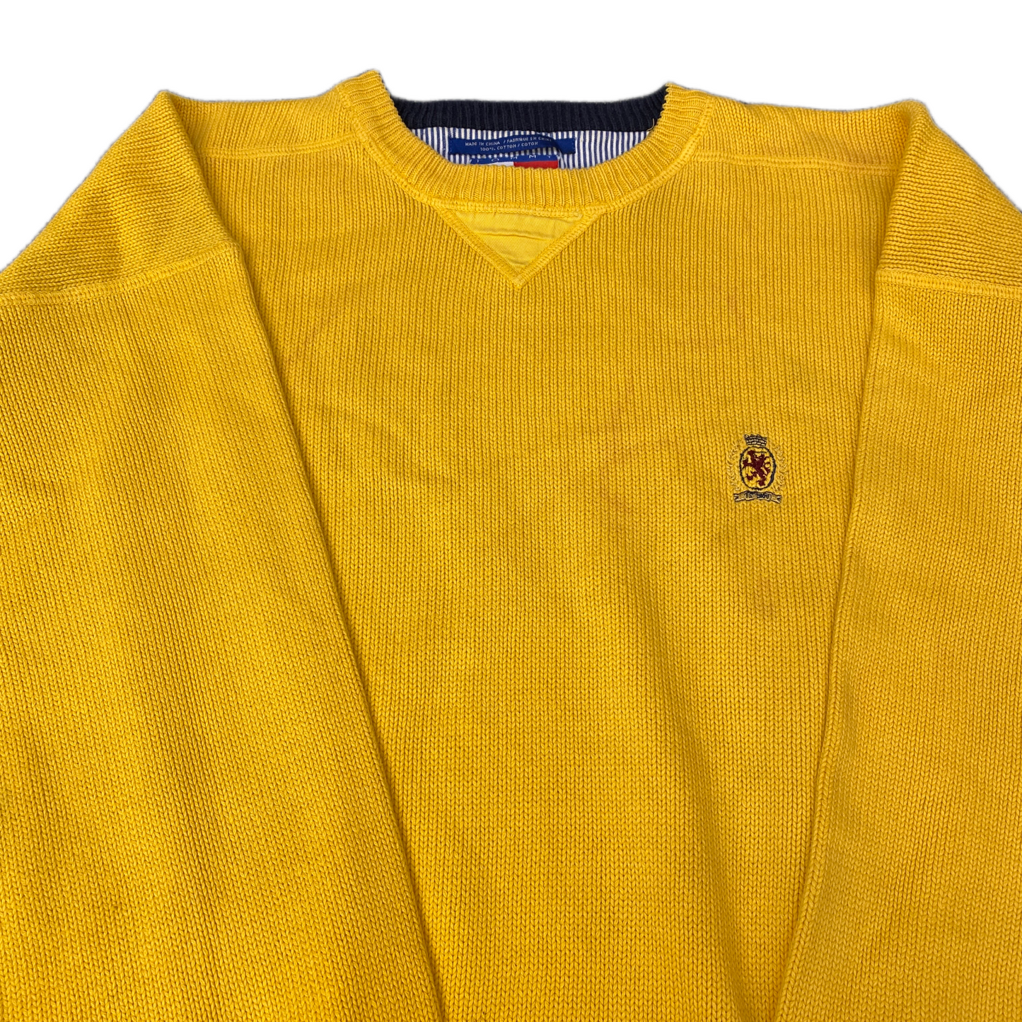 Tommy Hilfiger Sweater Mens Medium Yellow Embroidered Logo Crew Neck Pullover