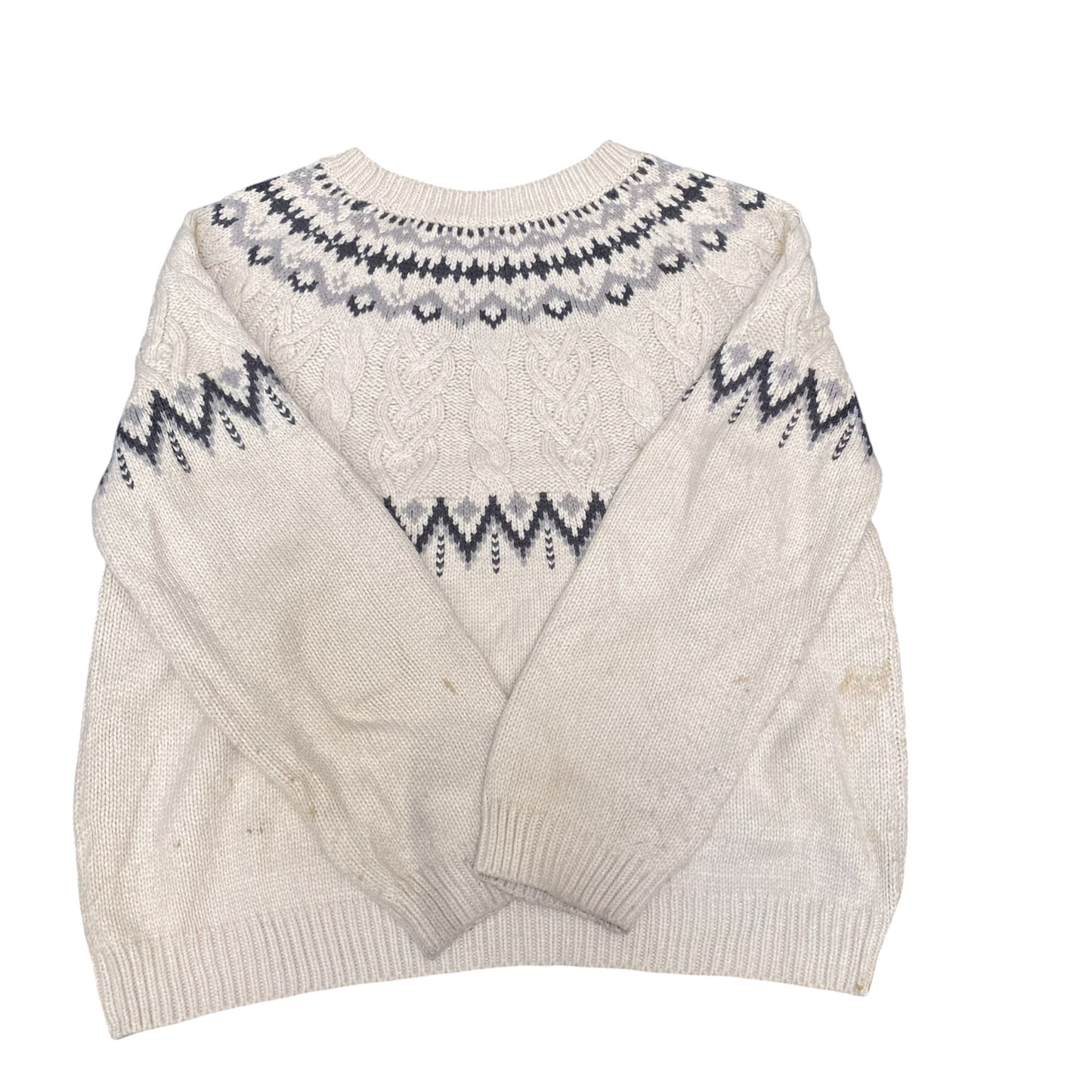 Womens Jumper Large White Grey Fair Isle Nordic Knit Winter Holiday Pullover