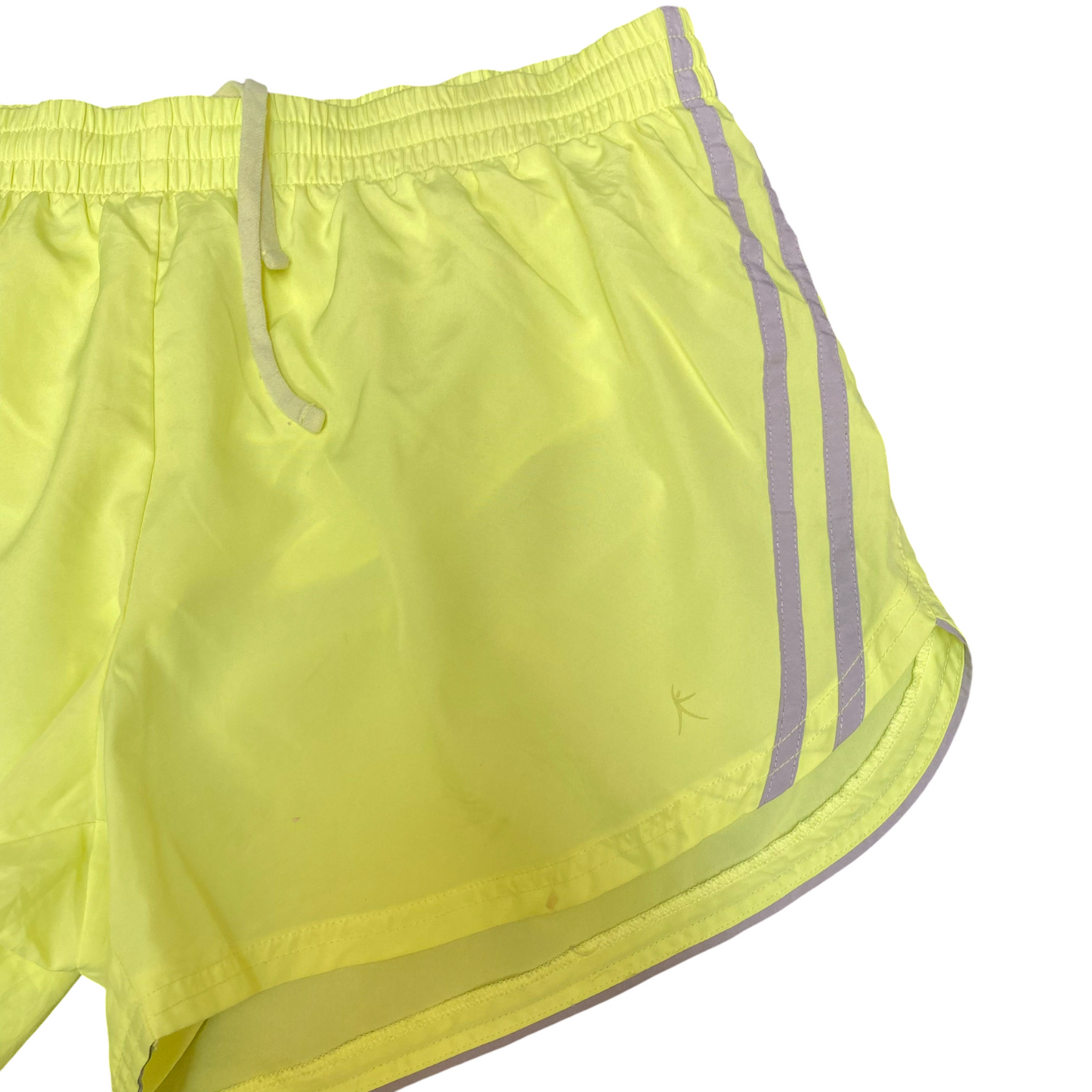 Running Sprinter Shorts Womens Large Yellow 2 Stripes Drawstring Elastic Waist
