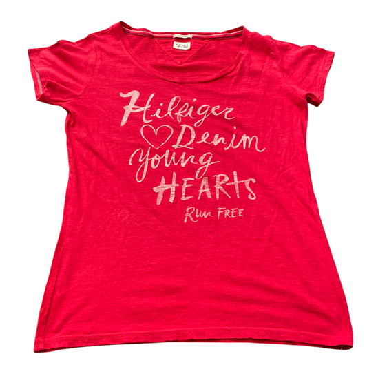 Hilfiger Denim T Shirt Mens Medium Red Short Sleeve Round Neck Pullover Tee