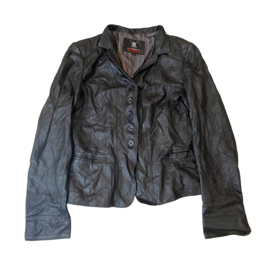 Deyiren Blazer Jacket Womens Small Black Genuine Leather Single Breasted Notch