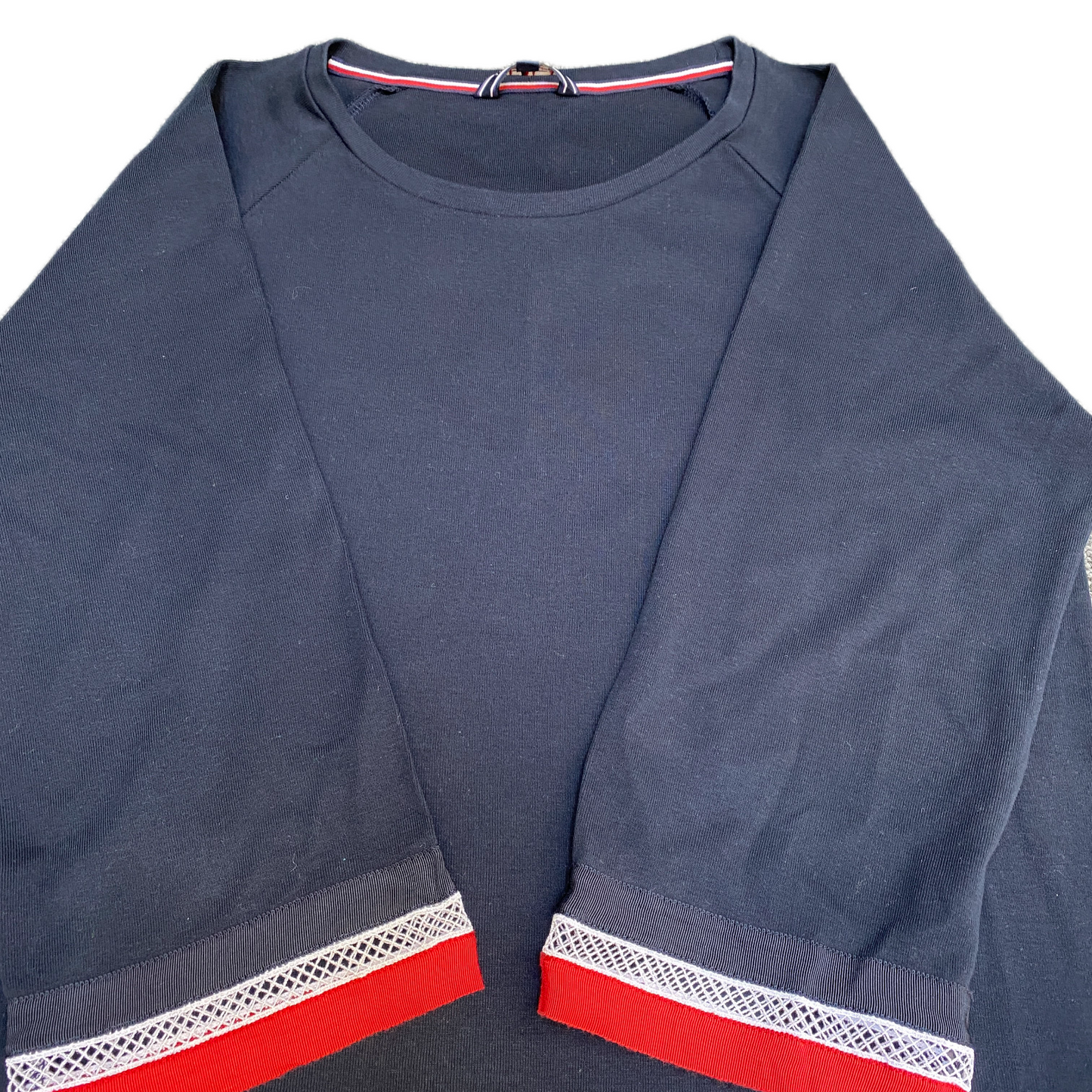 Tommy Hilfiger Jumper Womens Small Navy Knit Lace Ribbed Long Sleeve Round Neck