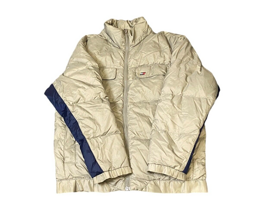 Tommy Hilfiger Puffer Jacket Men's L Beige Long Sleeve Full Zip Athletic Outdoor