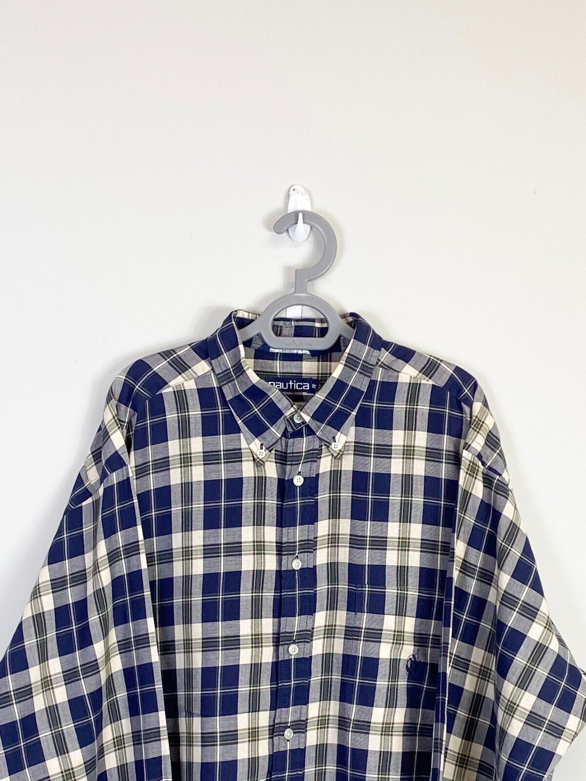 Nautica Shirt Mens XL Blue Plaid Casual Long Sleeve Pocket Collared Button Down