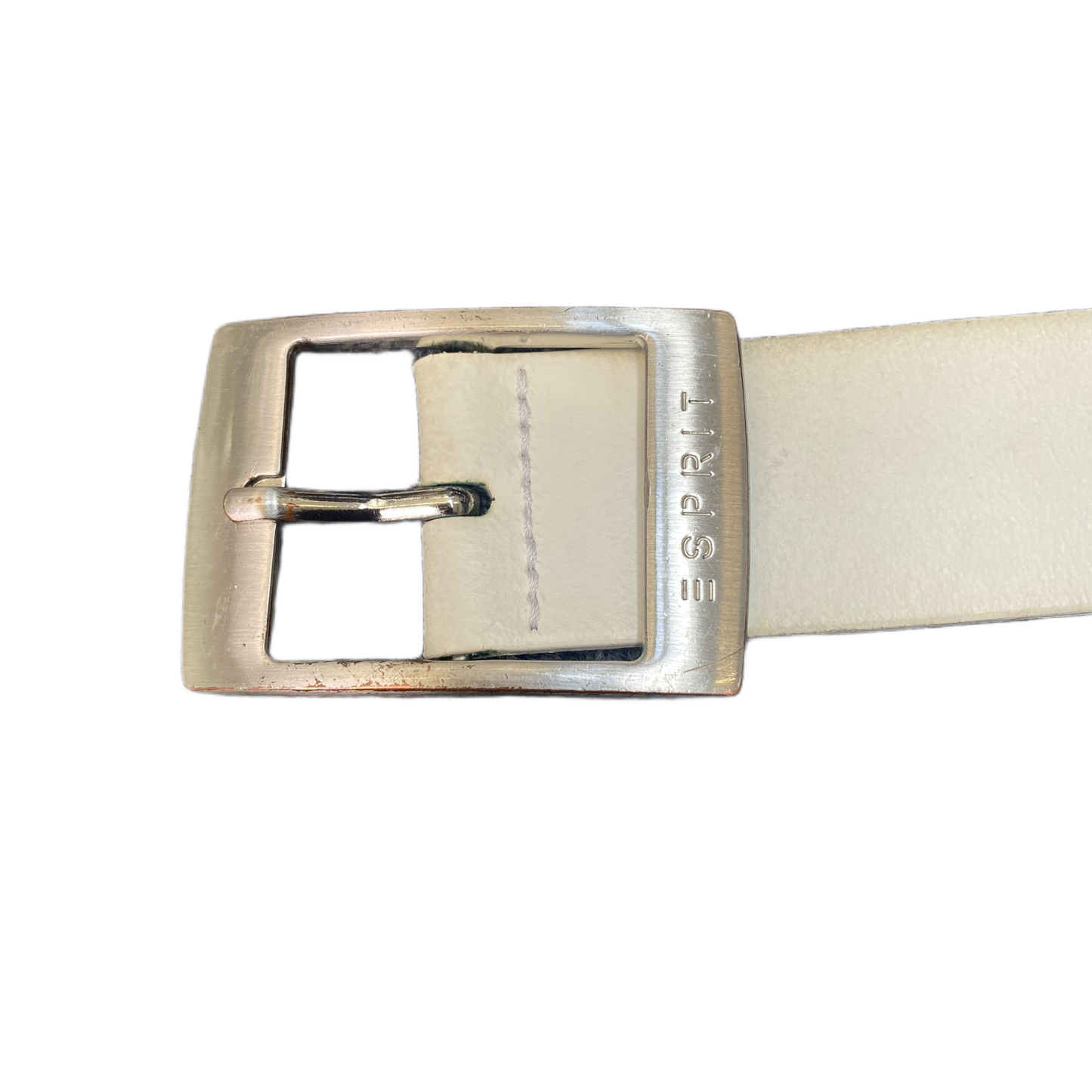 Esprit Waist Belt Womens White Leather rectangular Silver Pin Buckle 43 inches